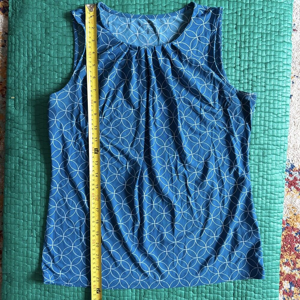Vintage Worthington S Bold Geometric Pattern Blue Casual Blouse Tank Office Work